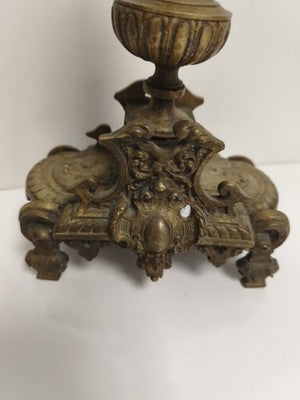 Bougeoir ancien bronze XIXe style rocaille doré décor floral