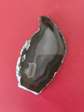 Grande tranche d’agate ancienne vintage, section polie, tons marron et gris