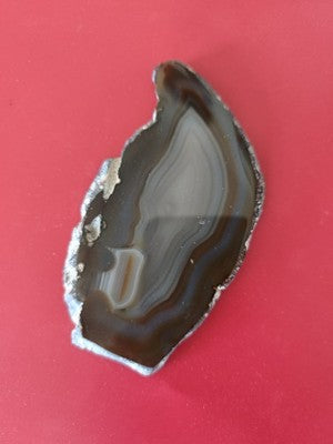 Grande tranche d’agate ancienne vintage, section polie, tons marron et gris