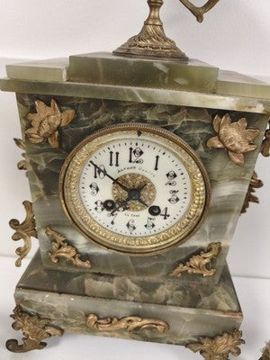 Pendule ancienne Alfred Genève La Crau en onyx vert vintage à restaurer horloge