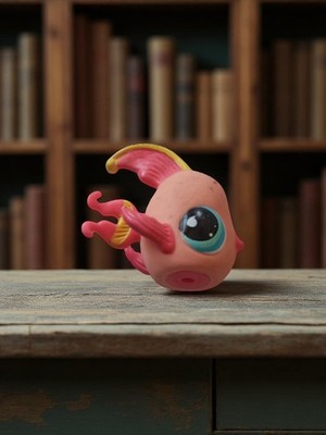 Figurine Petshop vintage poisson rose yeux bleus jouet ancien rare