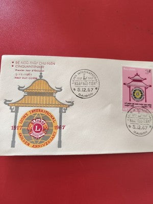Vintage FDC Vietnam 1967 Lions International, premier jour, timbre rose, Saigon