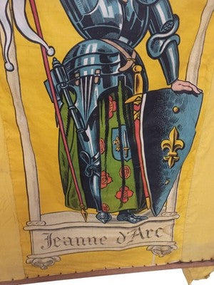 Étendard ancien Jeanne d’Arc, bannière décorative musée, motif héraldique