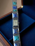 Montre femme vintage HC bracelet quartz pierres bleues vertes rétro