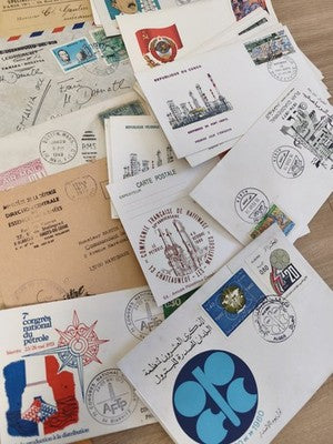 Rare lot ancien lettres philatéliques pétrole, enveloppes timbrées vintage