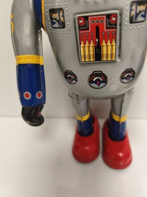 Robot mécanique tin toy MS 417 gris déco rétro, jouet tôle, Super Robot