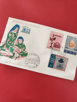 Vintage FDC Vietnam 1966 UNESCO, enveloppe 1er jour timbres illustrés Saigon