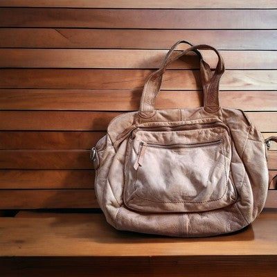 Sac porté épaule homme David Jones cuir marron, grand format élégant