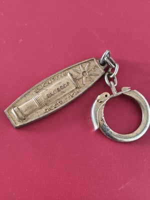 Porte-clés publicitaire ancien Blosoop sécurité rétro menotte métal bronze