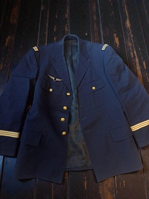 Veste officier aviateur bleu marine vintage, authentique uniforme militaire anci