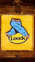 Pin's vintage Loock jeans bleu rétro années 80, badge émaillé look denim