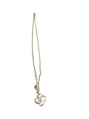 Collier vintage plaqué or fleur perle blanche, pendentif rétro élégant