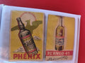 Lot cartes publicitaires Pernod 45 et Phénix, visuels bouteilles, fond jaune