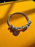 Vintage Retro Fancy Charm Bracelet Twisted Cable Beads Silver Plated Charms