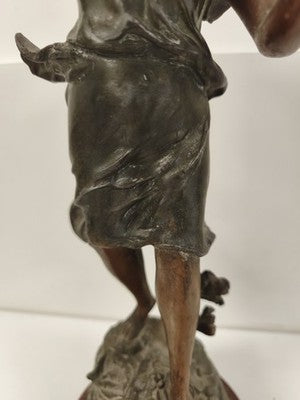 Statue Floraison Ch. Ruchot régule patiné socle bois Art Nouveau ancienne