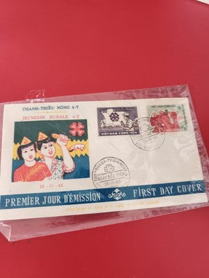 Ancienne enveloppe FDC Vietnam 1965 Jeunesse Rurale timbres illustrés