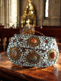 Sac à main vintage mosaïque nacre pierres semi-précieuses chaîne dorée