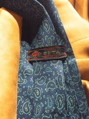 Cravate vintage Seta soie bleu motif cachemire paisley élégant