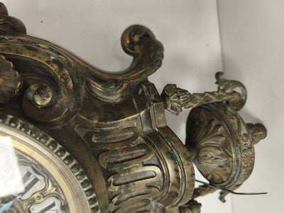 Cartel mural ancien bronze doré style Louis XVI pendule décor rocaille horloge