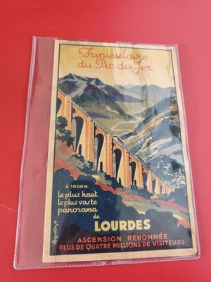 Ancienne carte vintage Funiculaire Pic du Jer Lourdes Art déco paysage coloré