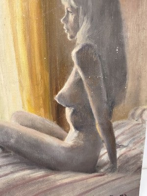 Peinture nu féminin huile sur toile nue signée De Goff, datée 1973