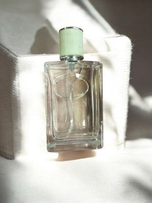 Flacon factice parfum vintage transparent bouchon vert déco ancien rare