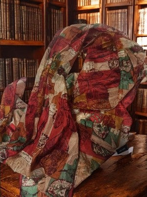 Foulard vintage motifs feuilles rouge vert rétro accessoire mode élégant ancien