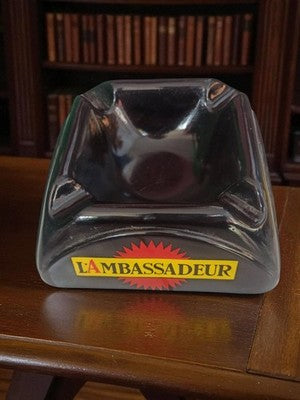 Cendrier publicitaire vintage L'Ambassadeur en verre rétro déco bistrot