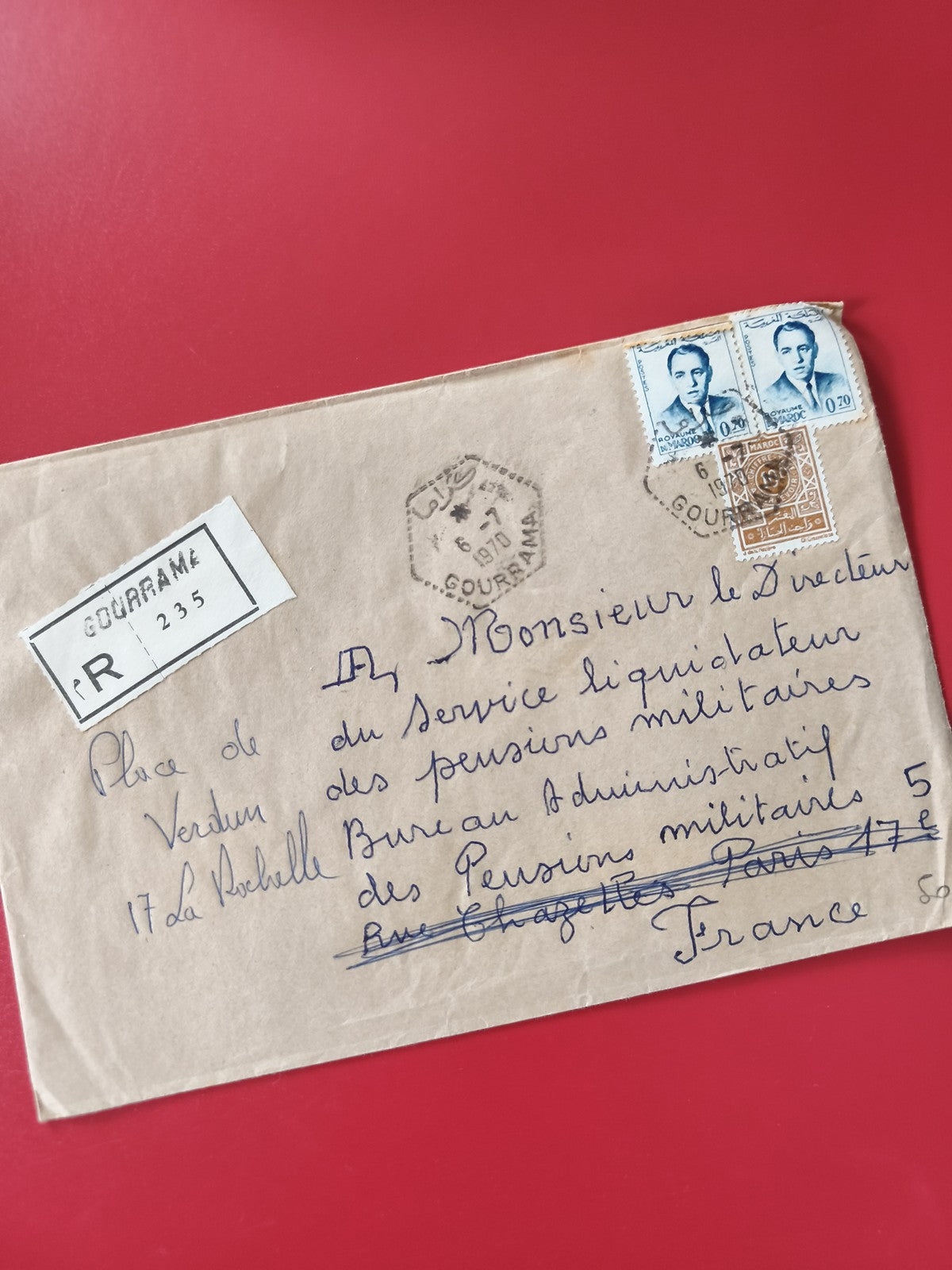 Enveloppe philatélie affranchie timbres Gourrama écriture manuscrite