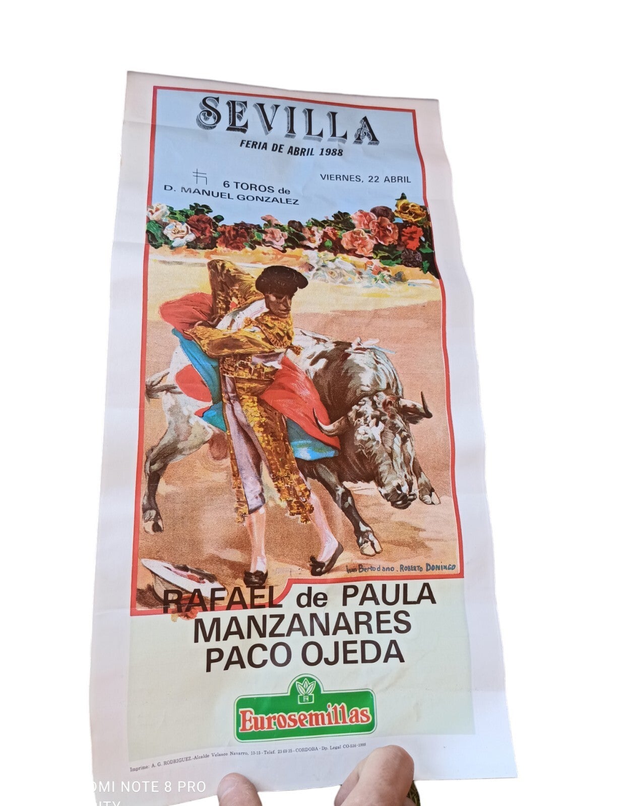 Affiche tauromachie Sevilla 1988 Feria Abril Rafael de Paula Manzanares Paco Oje