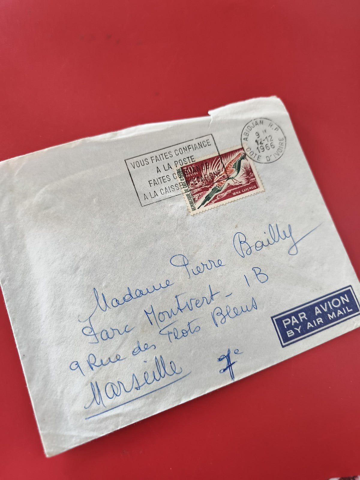 Ancienne enveloppe timbrée oblitérée Côte d?Ivoire 1966 collection philatélie