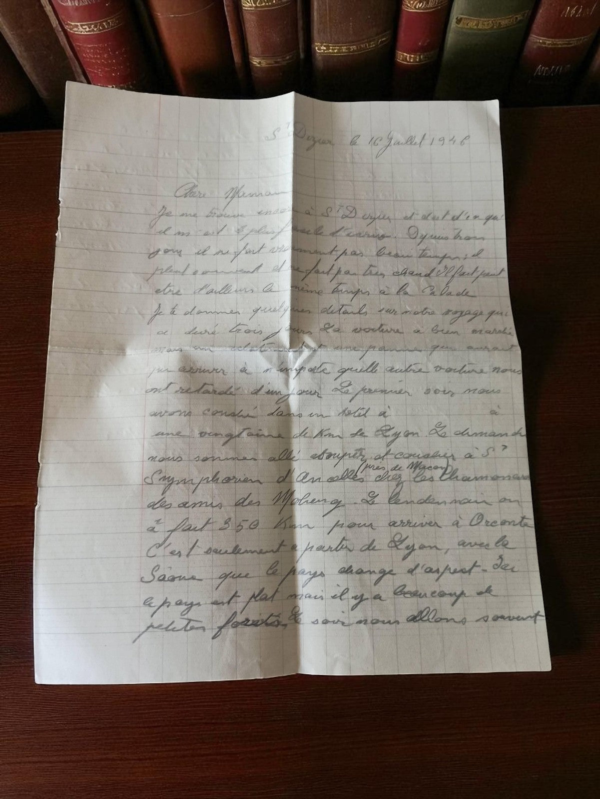 Lettre manuscrite ancienne 1946 post-Seconde Guerre, papier ligné, écriture à l’