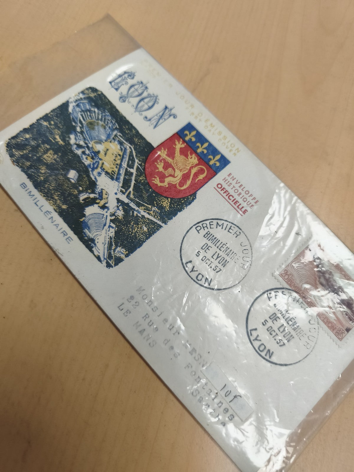 Enveloppe premier jour Lyon 1957 bimillénaire philatélie historique cachet