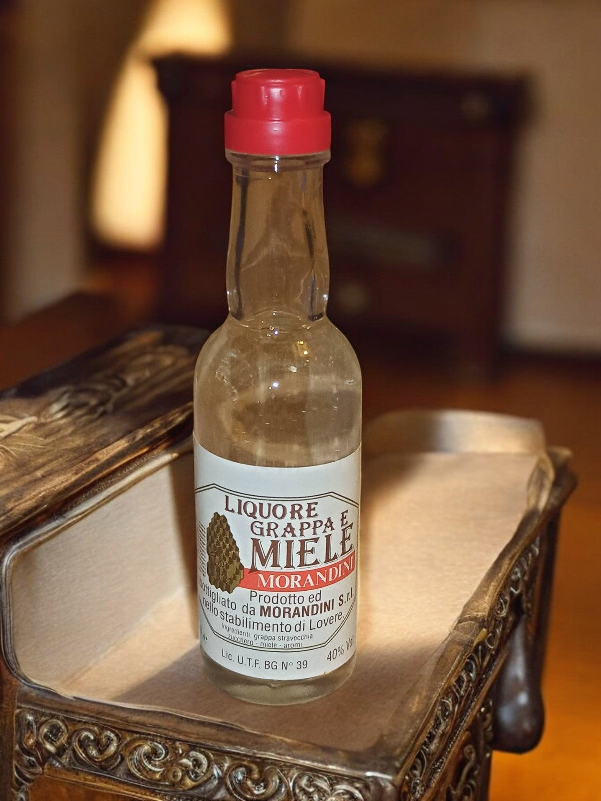 Bouteille mignonette Grappa Miel Morandini vintage italienne alcool rare
