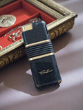 Briquet vintage ancien noir doré à restaurer, signature, objet de collection rar