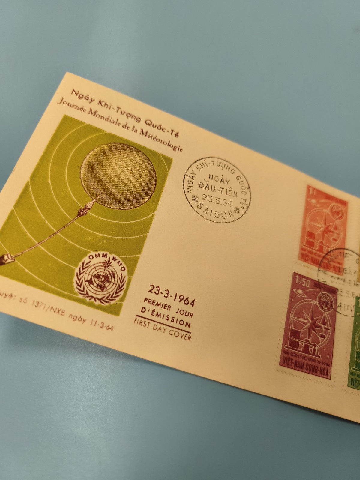 Ancienne enveloppe FDC Vietnam 1964 Journée Météorologie timbres collection