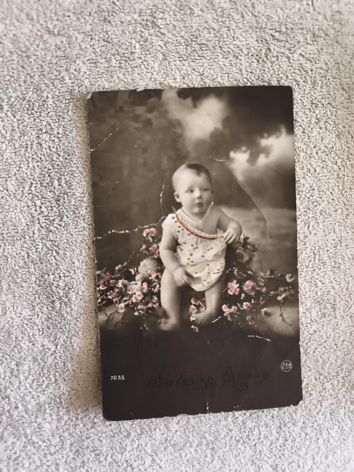 CPA bébé Joyeuse Année 7035 carte postale ancienne photo colorisée