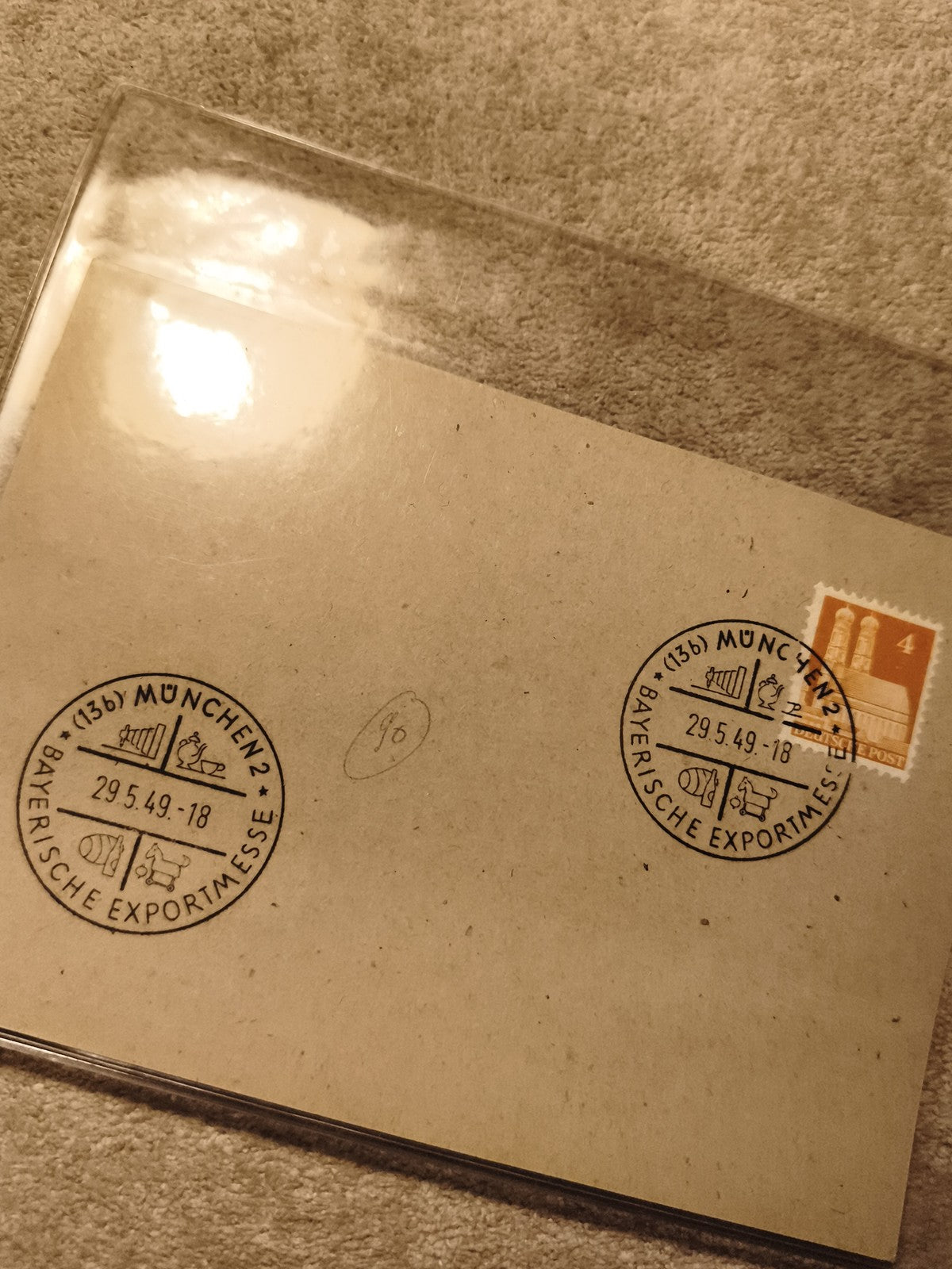 Carte postale oblitérée BAYERISCHE EXPORTMESSE 1949 Munich timbre orange Philaté