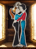Pendentif vintage émaillé années 70, motif couple, style pop art rare