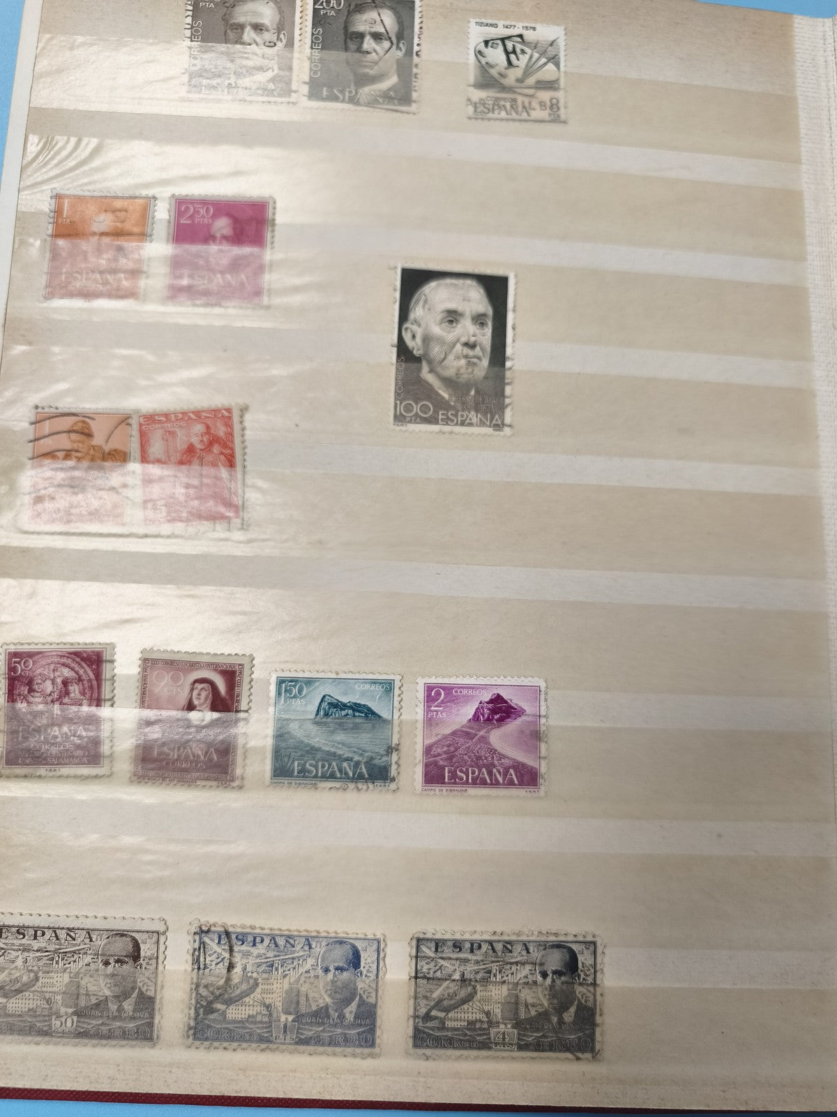 Lot anciens timbres oblitérés Espagne philatélie, portraits et paysages variés