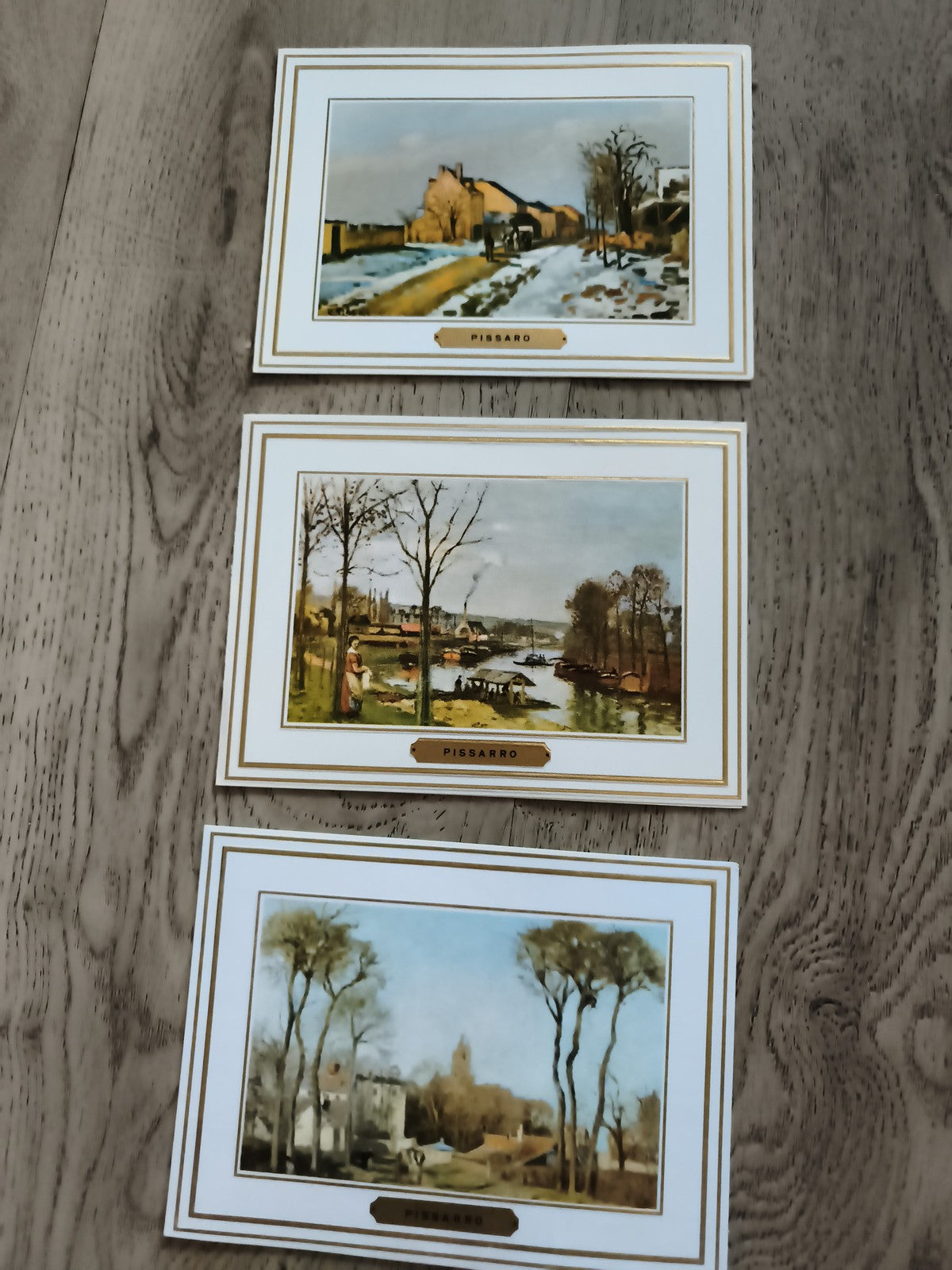 Cartes postales Pissarro x3 paysages cadre doré philatélie art reproduction