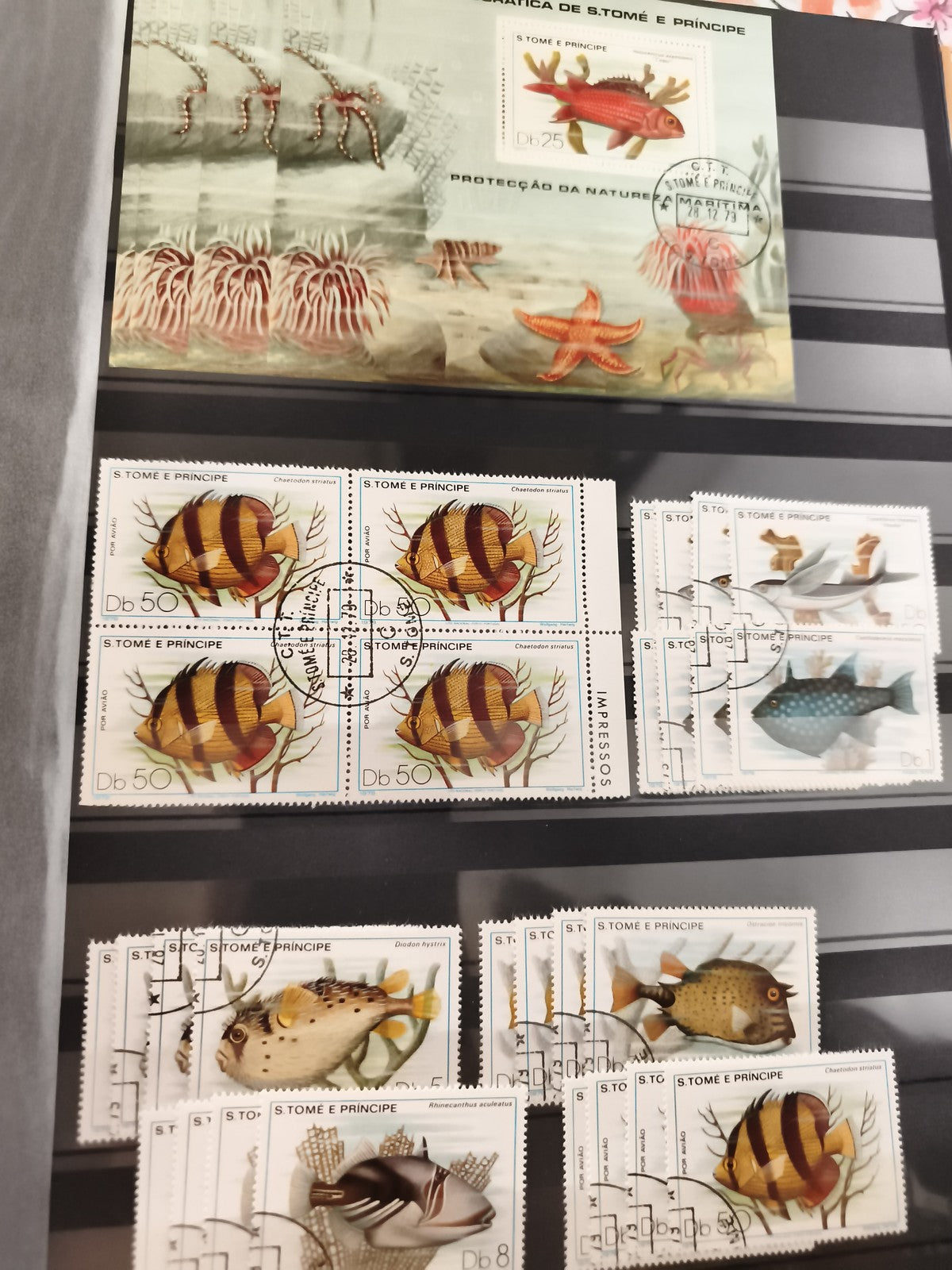Timbres anciens S. Tomé e Príncipe poissons et faune marine, lot oblitérés, phil