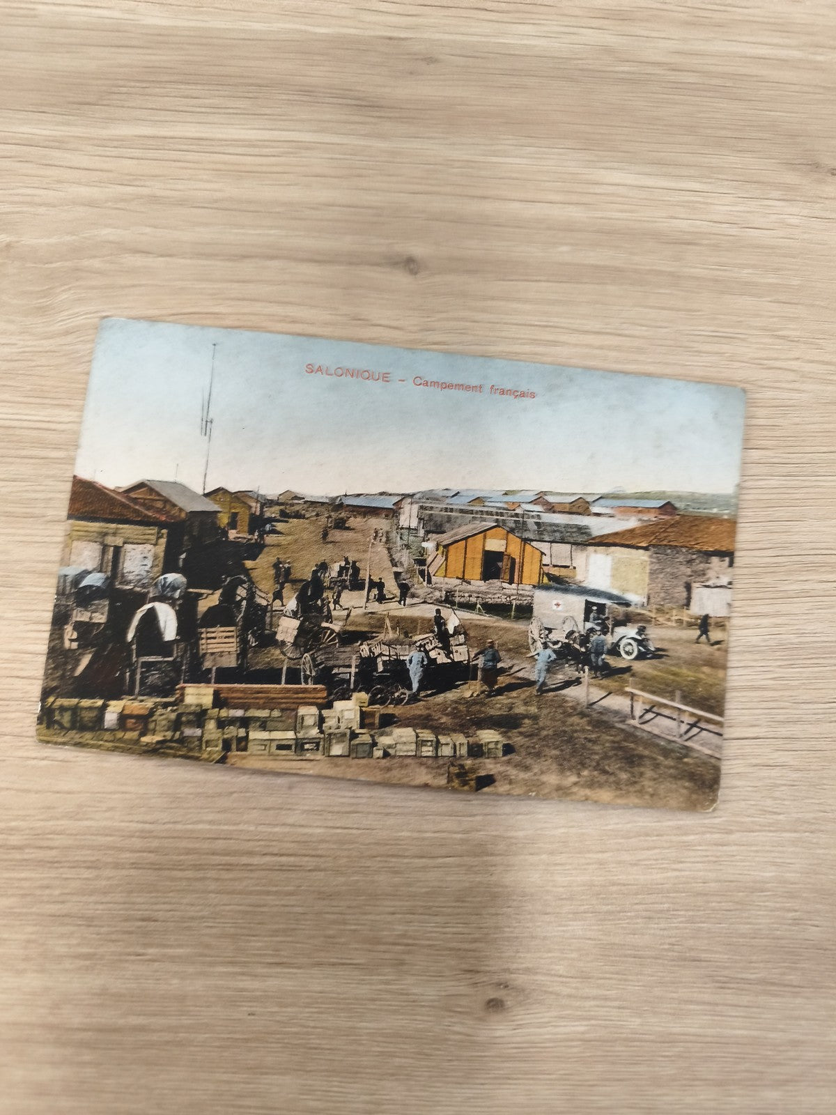 Ancienne carte postale Salonique Campement français militaire colorisée