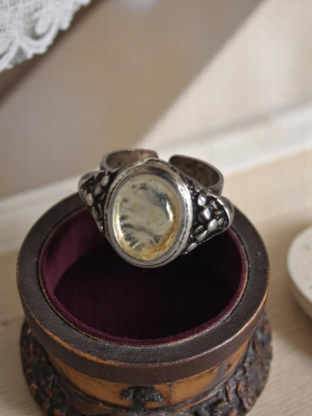 Bague rétro vintage taille 55 cabochon ovale, style ancien, fantaisie femme
