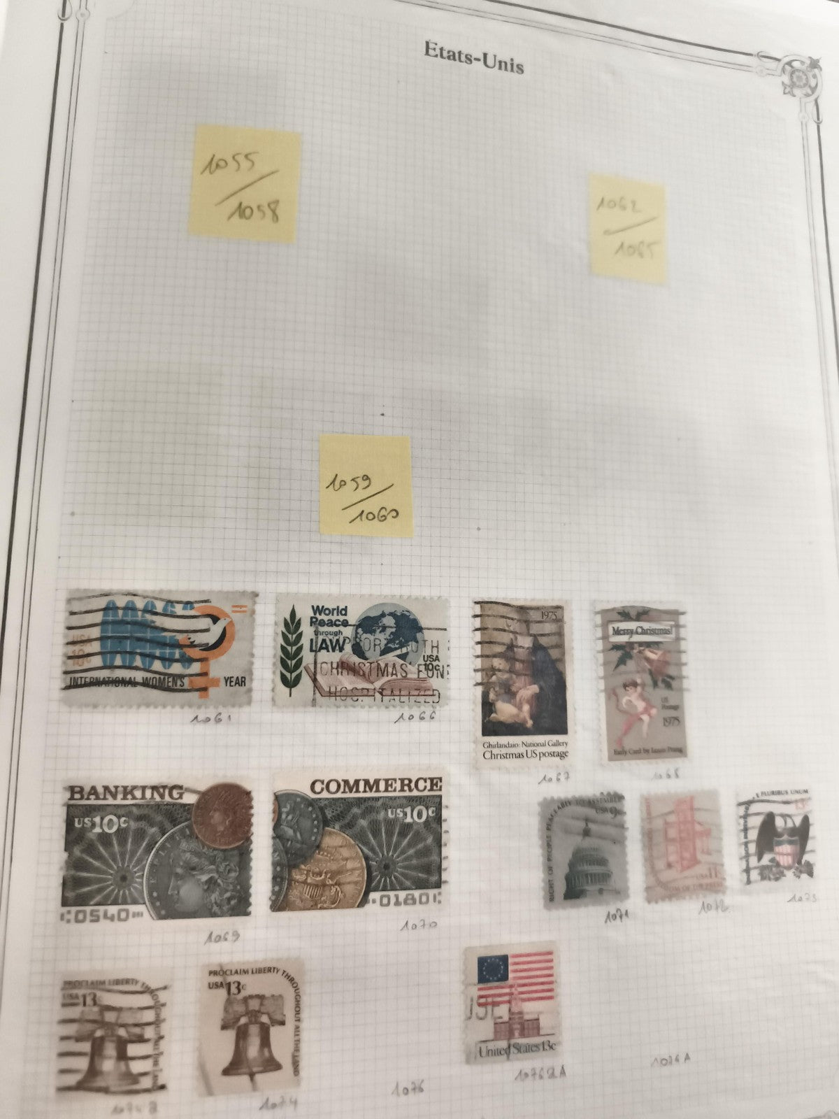 Timbres anciens USA oblitérés – lot années 1970, thématiques diverses, philatéli