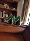 Boucles d’oreilles vintage à clips ovales noir vert or, style rétro fantaisie
