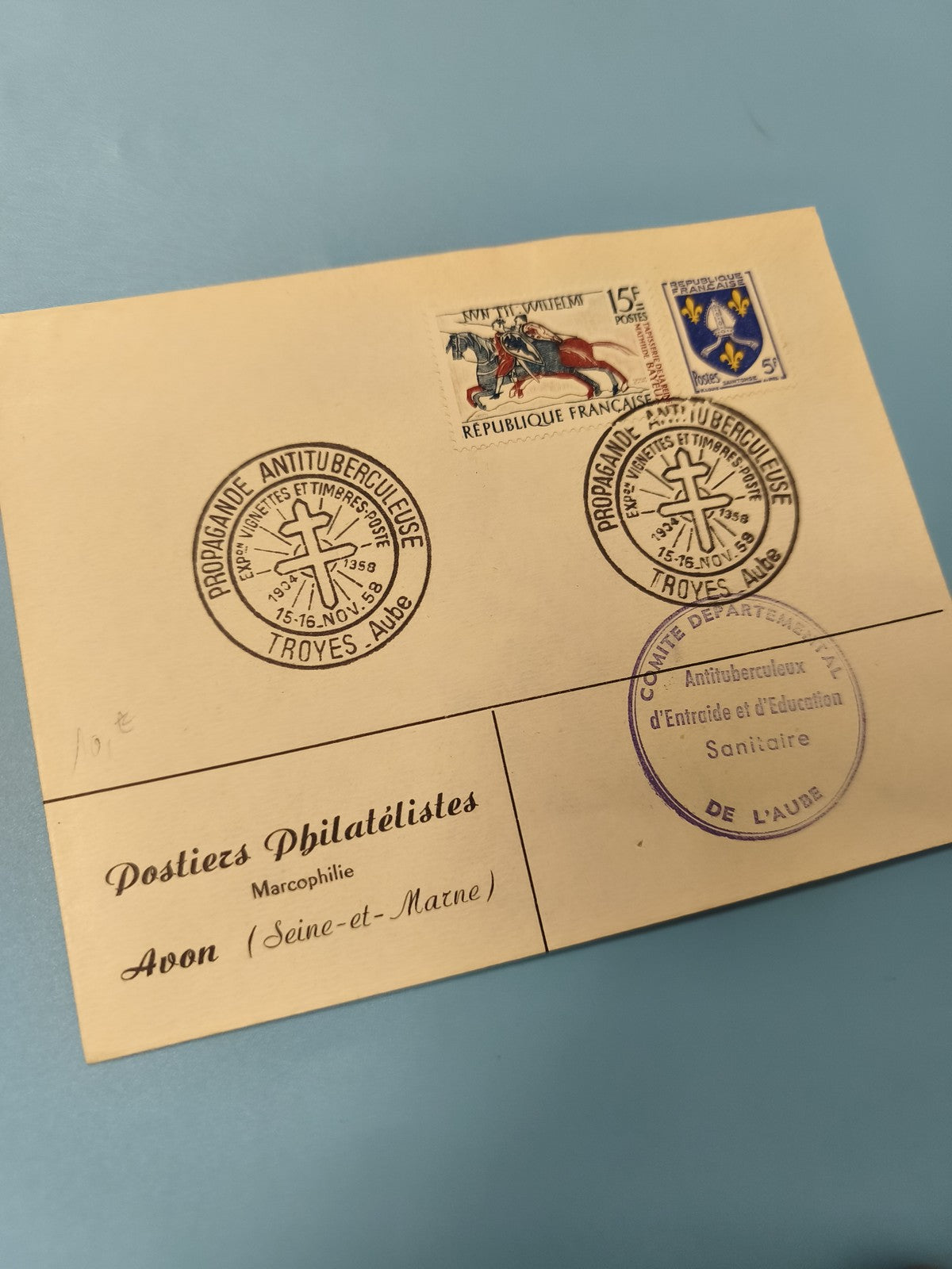 Ancienne enveloppe philatélique oblitérée, timbres France, propagande antituberc