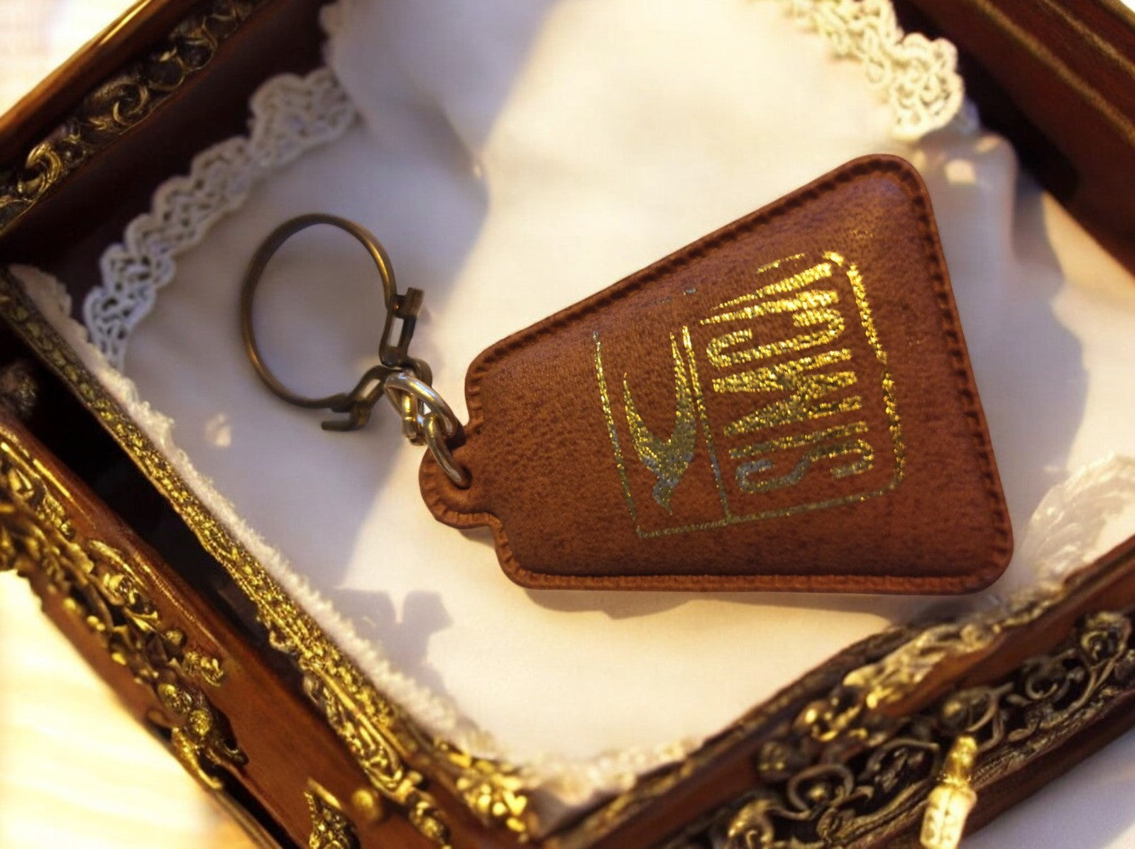 Porte-clés vintage SINDIA marron aspect cuir publicitaire rétro