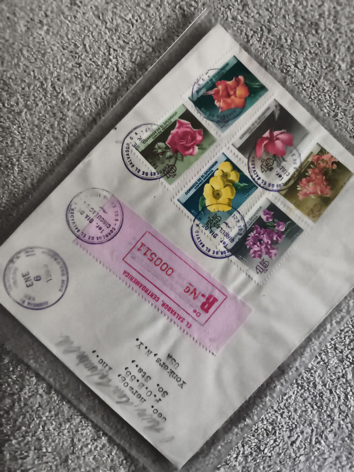Lettre premier jour Salvador timbres fleurs oblitérés recommandé philatélie (Ref