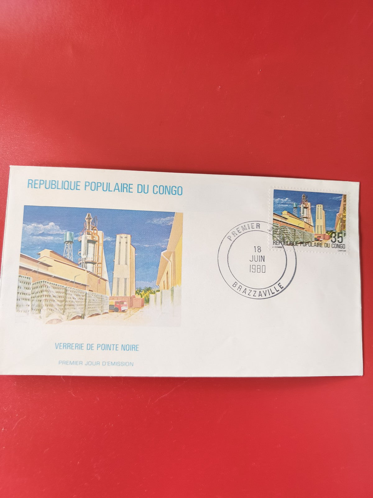 Enveloppe timbrée République Populaire du Congo Verrerie de Pointe Noire 1980